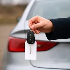 Dłoń trzyma kluczyki do auta z metką. Zastanawiasz się, po jakim czasie można sprzedać darowiznę?