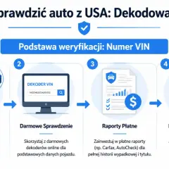 Jak sprawdzić auto z USA: lokalizacja VIN, darmowe dekodery, płatne raporty i interpretacja danych.
