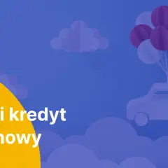 Samochód unosi się na balonach, symbolizując lekkość i swobodę, jak w przypadku kredytu balonowego.