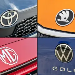 Logo Toyota, Skoda, MG i Volkswagen Golf. Kolekcja nowych marek samochodów.