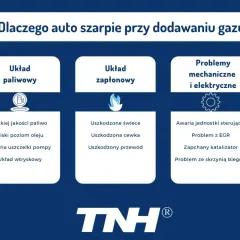 Przyczyny szarpania auta przy dodawaniu gazu: problemy z układem paliwowym, zapłonowym lub mechaniczne/elektryczne.