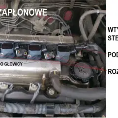 Uszkodzona cewka zapłonowa a LPG. Widoczne cewki zapłonowe silnika, ich mocowania i wtyczki od sterownika.