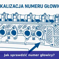 Schematyczny rysunek głowicy silnika z zaznaczonym miejscem, gdzie sprawdzić numer katalogowy części.