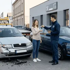 Przekazanie kluczyków do auta zastępczego na czas naprawy uszkodzonego pojazdu.