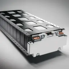 Prototyp baterii ze stałym elektrolitem, z metalową obudową i czarną, perforowaną pokrywą.