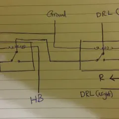 Schemat jak podłączyć światła do jazdy dziennej trzy przewody: ACC, Ground, DRL (Day/Night), HB, HL.
