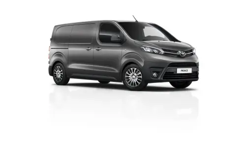 Szary van Toyota Proace, idealny do pracy. Sprawdź jego dane techniczne i możliwości transportowe.