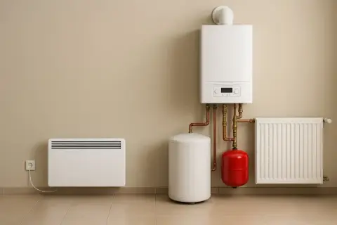 Nowoczesny system grzewczy z kotłem, zasobnikiem i grzejnikiem. Wyobraź sobie, że to wszystko zasila pojazd kategorii N1 elektryczny.