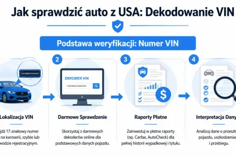 Jak sprawdzić auto z USA: lokalizacja VIN, darmowe dekodery, płatne raporty i interpretacja danych.