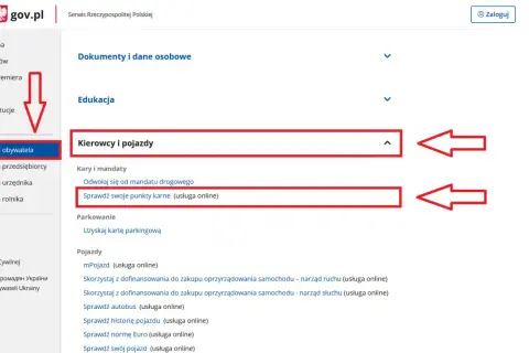 Na stronie gov.pl, w sekcji "Kierowcy i pojazdy", można sprawdzić swoje punkty karne.
