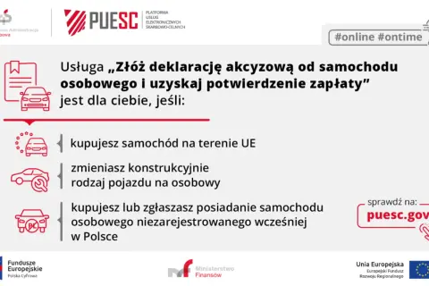 Usługa PUESC: złóż deklarację akcyzową od samochodu i uzyskaj potwierdzenie zapłaty. Sprawdź, czy dotyczy Cię sprawdzenie opłacenia akcyzy.
