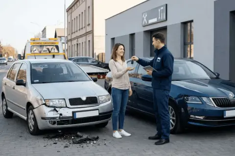 Przekazanie kluczyków do auta zastępczego na czas naprawy uszkodzonego pojazdu.