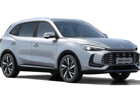 Srebrny MG ZS HEV, idealny do leasingu na ile lat. Nowoczesny design i hybrydowy napęd.