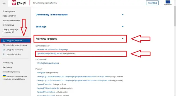 Na stronie gov.pl, w sekcji "Kierowcy i pojazdy", można sprawdzić swoje punkty karne.
