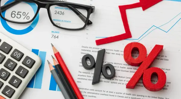 Kalkulator, okulary i wykresy finansowe. Analiza wydatków i dochodów, kluczowa dla leasing 101 procent.