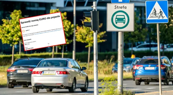 Sprawdź normę EURO dla pojazdu. Na ekranie widnieje informacja o normie EURO 2, która może ograniczać wjazd do stref czystego transportu.
