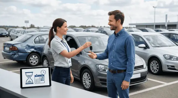 Przekazanie kluczyków do samochodu zastępczego z serwisu. Klient odbiera auto po naprawie.