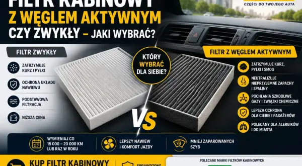 Porównanie: filtr kabinowy węglowy czy zwykły. Zobacz, który lepiej zatrzymuje kurz, zapachy i smog, zapewniając czyste powietrze w aucie.