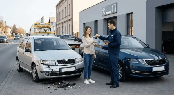 Przekazanie kluczyków do auta zastępczego na czas naprawy uszkodzonego pojazdu.