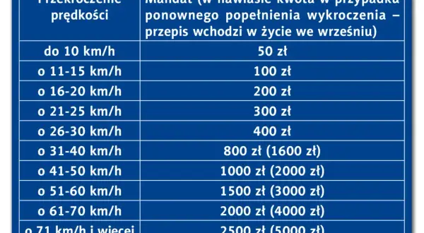 Tabela mandatów za przekroczenie prędkości. Nawet o 10 km/h więcej to 50 zł kary.