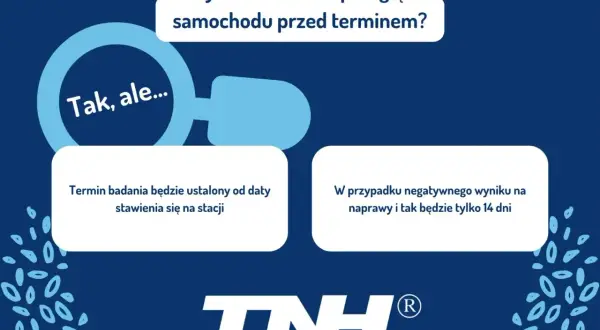 Czy można zrobić przegląd samochodu przed terminem? Tak, ale termin badania będzie ustalony od daty stawienia się na stacji. W przypadku negatywnego wyniku na naprawy i tak będzie tylko 14 dni.