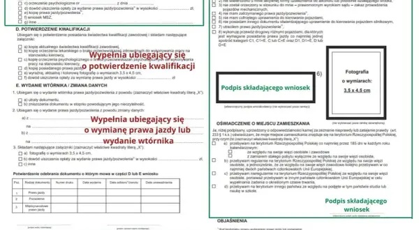Formularz do wypełnienia, jak założyć profil kierowcy przez internet. Wymagane dokumenty i oświadczenia.