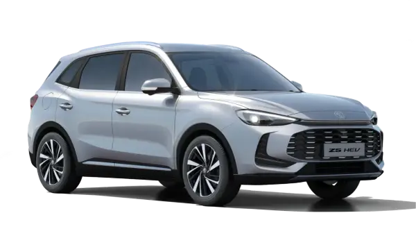Srebrny MG ZS HEV, idealny do leasingu na ile lat. Nowoczesny design i hybrydowy napęd.