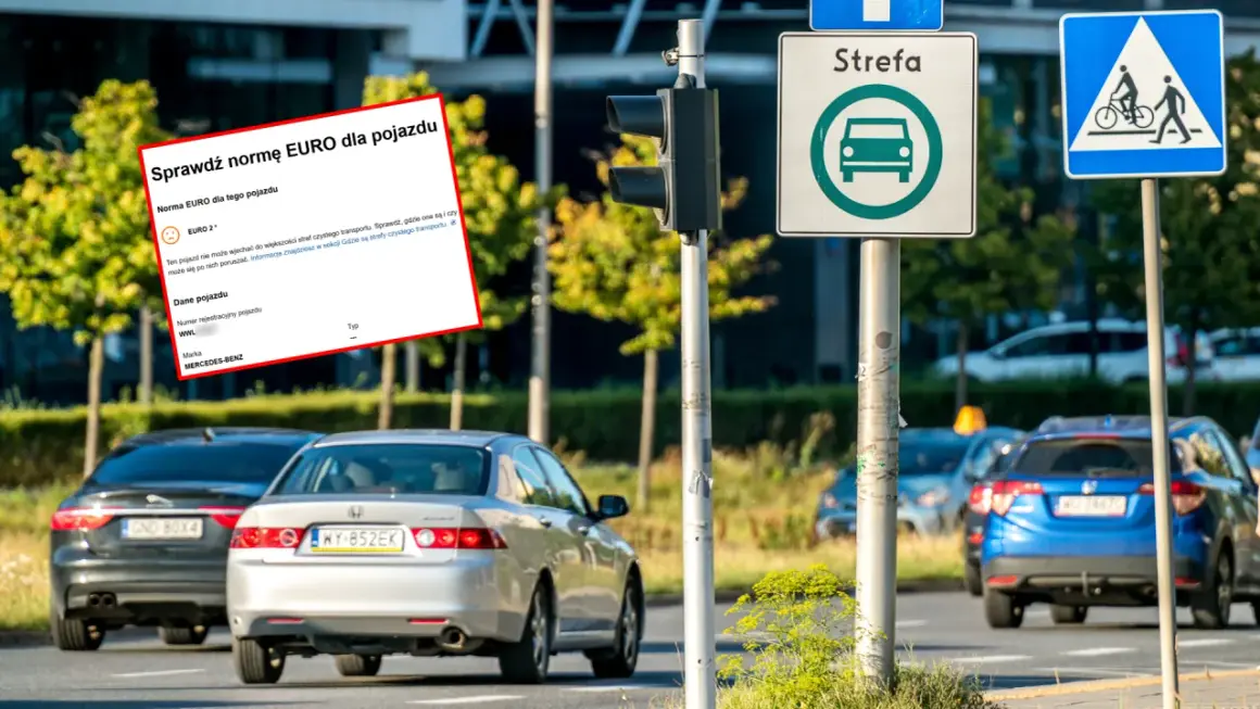 Sprawdź normę EURO dla pojazdu. Na ekranie widnieje informacja o normie EURO 2, która może ograniczać wjazd do stref czystego transportu.