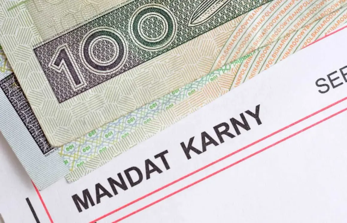 Złotówki i dokument "MANDAT KARNY" sugerują, że to mandat z zagranicy, który trzeba opłacić.