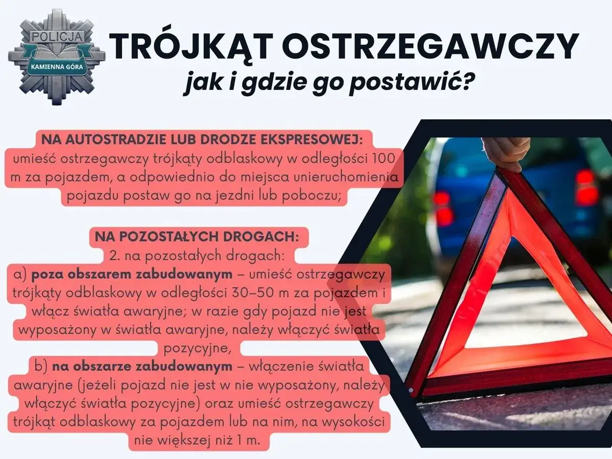 Trójkąt ostrzegawczy – obowiązkowe wyposażenie samochodu. Instrukcja, jak i gdzie go postawić na drodze, by zapewnić bezpieczeństwo.