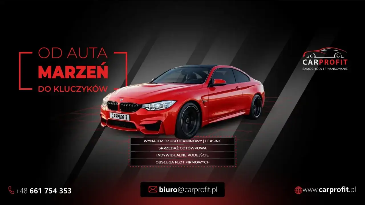 Czerwony sportowy samochód, symbol marzeń o własnym aucie. Carprofit oferuje leasing zwrotny, wynajem długoterminowy i sprzedaż gotówkową.