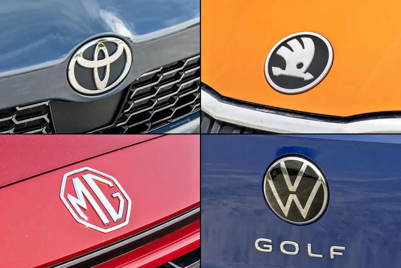Logo Toyota, Skoda, MG i Volkswagen Golf. Nowe marki samochodów na wyciągnięcie ręki.