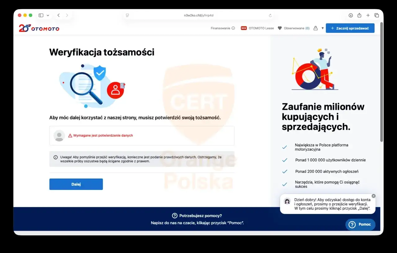 Weryfikacja tożsamości na OTOMOTO. Aby uniknąć oszustów kupujących samochody, potwierdź dane.