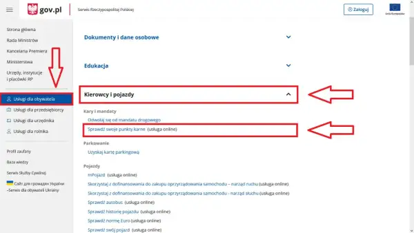 Na stronie gov.pl, w sekcji "Kierowcy i pojazdy", można sprawdzić swoje punkty karne.