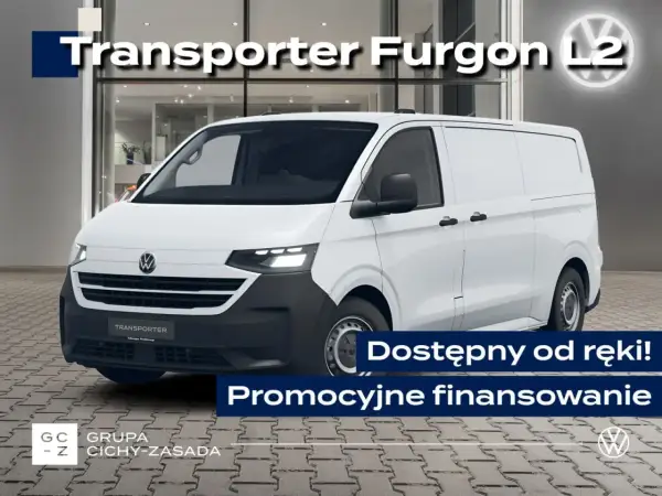 Biały Volkswagen Transporter Furgon L2, jeden z wielu volkswagen dostawczy modeli, dostępny od ręki z promocyjnym finansowaniem.