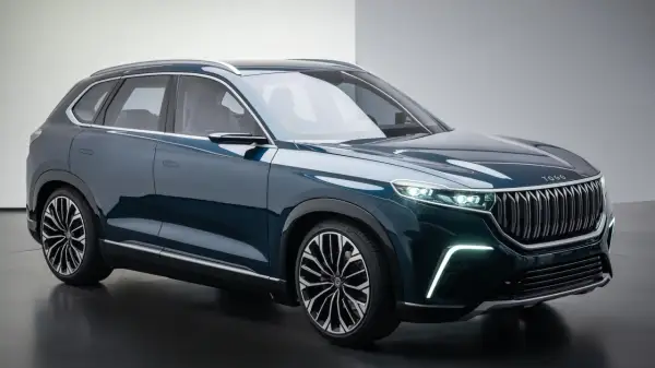 Nowoczesne tureckie samochody TOGG SUV w ciemnogranatowym kolorze, z charakterystycznym grillem i światłami LED.