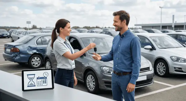 Przekazanie kluczyków do samochodu zastępczego z serwisu. Klient odbiera auto po naprawie.