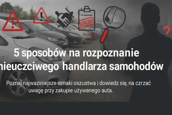 Ostrzeżenia i lupa nad samochodami. Poznaj 5 sposobów na rozpoznanie nieuczciwego handlarza, by uniknąć oszustwa przy zakupie auta.