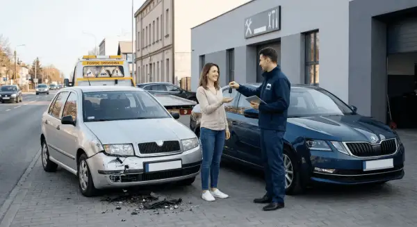 Przekazanie kluczyków do auta zastępczego na czas naprawy uszkodzonego pojazdu.