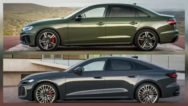 Zielony Audi A4 i ciemnoszary Audi A5 prezentują swoje sportowe linie.