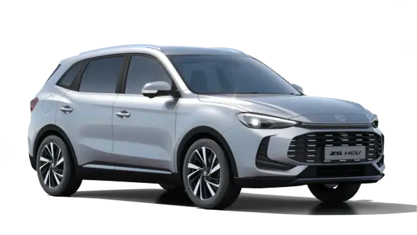 Srebrny MG ZS HEV, idealny do leasingu na ile lat. Nowoczesny design i hybrydowy napęd.
